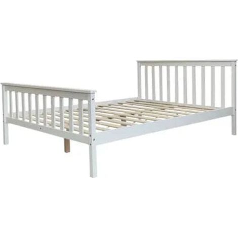 Lit 140x190 en bois massif blanc sommier lattes inclus - BATNA (1/5)
