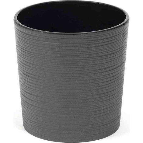 Pflanzgefäß LOCON GROOVE, anthrazit Rillenoptik, Ø 30 x 30,5 cm Kunststoffgefäß mit Einsatz (1/5)