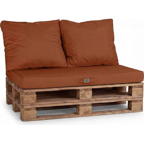 Kit Coussins Palette Déhoussable 120x80 Terracotta - Imperméable & Extérieur (1 Assise + 2 Dossiers) (1/4)