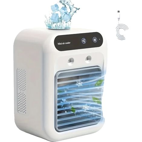 Mini ventilatore per aria condizionata, ricaricabile tramite USB, design portatile, BIANCO (1/2)