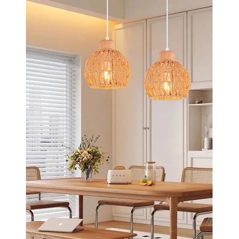 Lot de 2 Rétro Lampe Suspension Cage E27 Lustre Luminaire Abat-jour en Rotin Brun Plafonnier Industriel pour Salon Chambre (1/5)