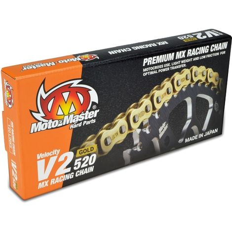 CHAÎNE MOTO-MASTER DRIVE V2-420G MX RACING OR COULEUR OR RÉGULIÈRE (130 MAILLONS, CLIP INCLUS)