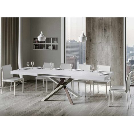 Table extensible 8 à 12 personnes blanche et pieds entrelacés 4 couleurs L 180 à 284 cm Artemis (1/5)
