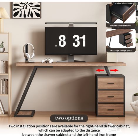 Bureau 14060cm - style industriel - avec support hôte pour ordinateur et une armoire amovible - Marron (1/4)