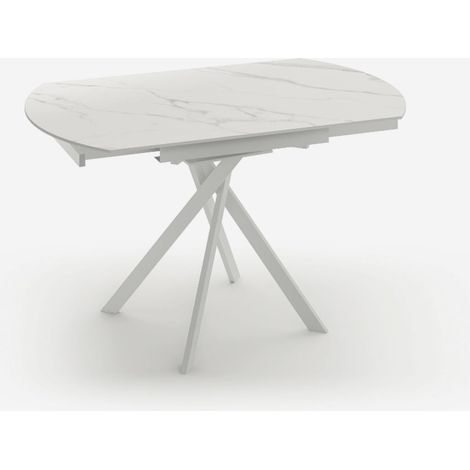 Table extensible en céramique pour cuisine et salon 120x80/120 Drift - Blanc - Marbre Calacatta (1/4)
