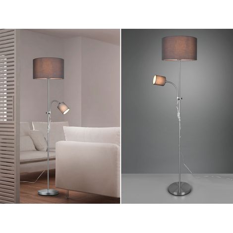 Stehleuchte OWEN Flexarm mit Leselicht Silber & Stoffschirm Grau, Höhe 160cm (1/5)
