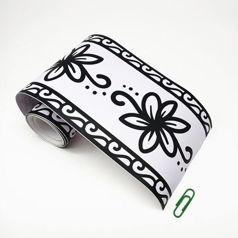Frise Murale Thème Fleurs Noires - Autocollant en PVC Imperméable - Plinthe Autocollant pour Cuisine et Salle de Bain - Décoration Murale - 10 cm x 240 cm (1/5)
