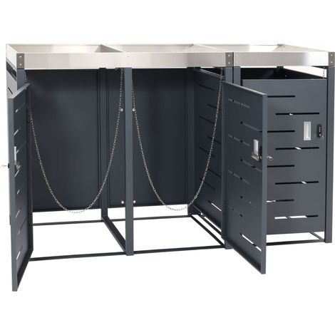 3x copribidoni box spazzatura rifiuti HHG-044b 62x175x110cm acciaio zincato