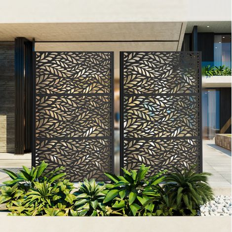 Paravento da esterno in metallo 116 x 40 x 183 cm con base stabile nero OKMYHOME (1/5)