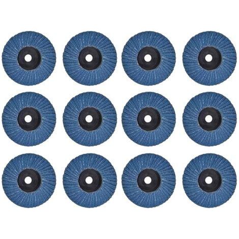 Set mit 12 Lamellenschleifscheiben – 75 mm – Körnung 120 – Metall, Stahl, Holz – Blau (1/5)