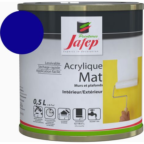 Peinture murale couleur bleu foncé mate 0,5L – Finition lessivable – Pour béton, plâtre et bois – Application facile – Jafep