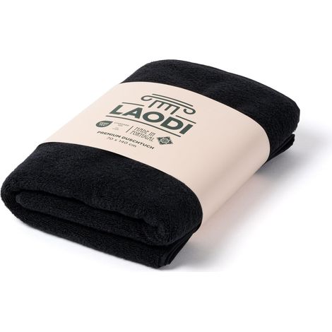 Serviette de douche 70 x 140 cm en 100 % coton - 570 g/m² - Absorbante et douce - Fabriqué au Portugal - Noir foncé (1/5)