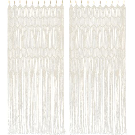 Cortina de puerta tejida a mano, estilo bohemio, blanca (1/2)