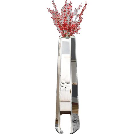 Jarrón de suelo, 77 cm de alto, color plata, estilo contemporáneo, fabricado en vidrio y MDF, ligero (4,8 kg). (1/5)