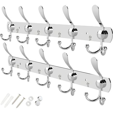 Patères murales - Porte-manteaux en acier inoxydable (lot de 2) - Fixation murale robuste - Design haut de gamme, antirouille, pour peignoirs et vêtements