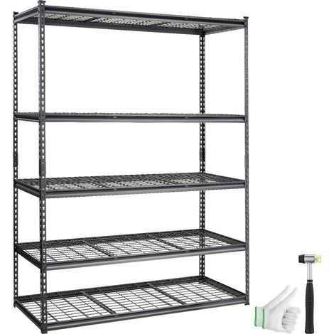 Étagère de rangement, 5 niveaux réglables, étagère de garage robuste, capacité 907,2 kg, organisateur métal 152,4x61x198,1 cm pour cuisine, garde-manger, sous-sol, salle de bain, buanderie, noir (1/5)