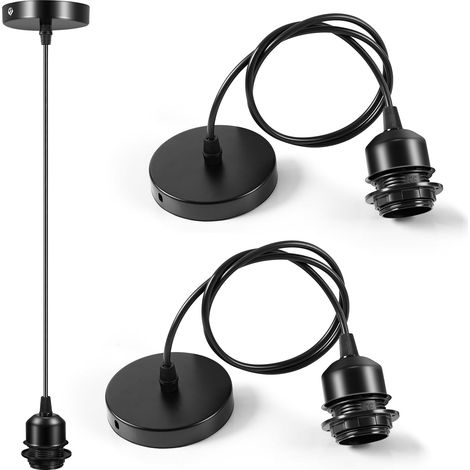 Suspension Luminaire E27 Douille Ampoule avec Cable de 100 cm E27 Suspension Noir Compatible avec Abat Jour Douille e27 avec Fixation Plafonnier Accessoire pour Cuisine Bar Café 2pcs (1/5)