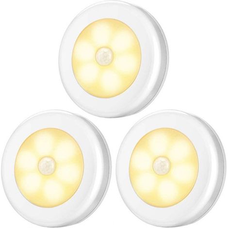 Lot de 3 veilleuses LED blanches à lumière blanc chaud avec détecteur de mouvement, sans perçage, éclairage économique pour maison, couloirs et escaliers (1/5)