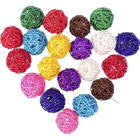 Lot de 20 boules en rotin colorées de 5 cm de diamètre, idéales pour décoration suspendue dans la chambre d'enfant (1/5)