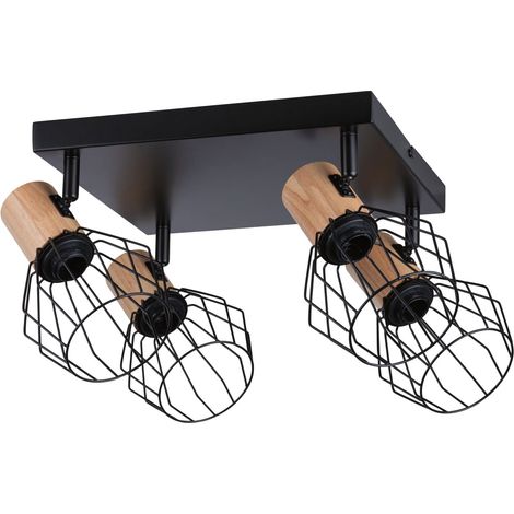 projecteur Lanke 4 flammes max. 4x20 watts plafonnier noir/bois spot métal E14 (1/5)