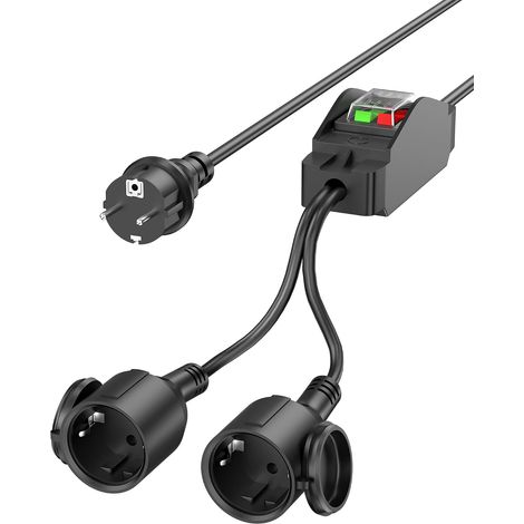 Schuko-Steckdosenleiste mit Kabel, 2 Steckdosen mit Schutzkontakt, Verlängerungskabel für Garten, Haus und Werkstatt (1/5)