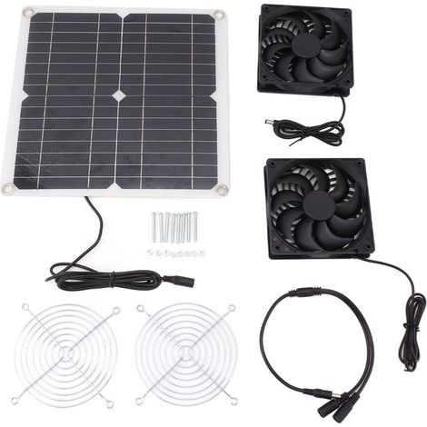 Doppelter 12-W-12-V-Solarventilator mit Panel – 2er-Pack Solarventilator-Set für Terrasse und Camping (1/5)