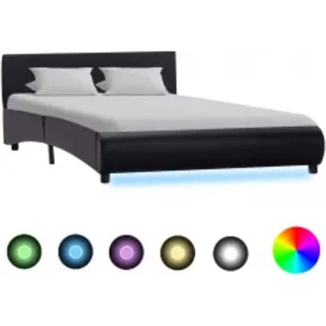 Lit adulte - Cadre de lit pour Adultes, Enfants avec LED Noir Similicuir 140 x 200 cm -86258 (1/5)