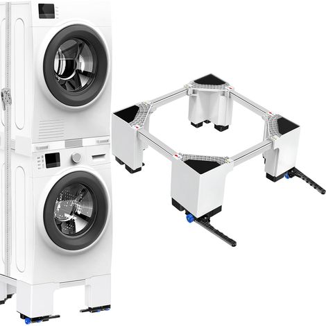 Support pour lave-linge à roulettes, largeur réglable (42-70 cm), hauteur 20 cm pour la base du lave-linge et le sèche-linge, avec frein, capacité de charge 400 kg (1/5)