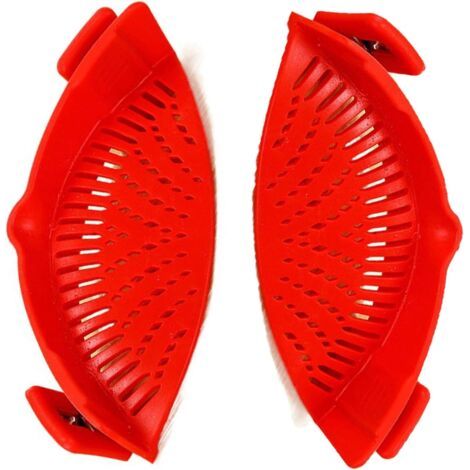 BUNTHAUS PA Aiperq Passoire à Clip en Silicone Filtre à pâtes à clipser Entonnoir pour Casserole Gadgets de Cuisine,égouttoir pour Spaghetti,pour Pâtes,Légumes,Nouilles,Casseroles 2 Pièces (Rouge) - (1/5)
