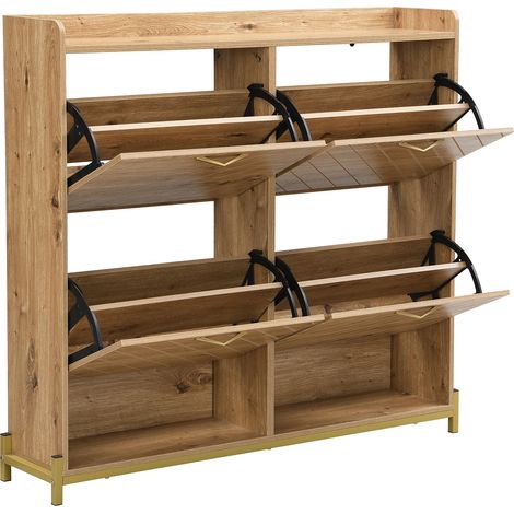 Zapatero abatible con 4 Puertas y Patas de Metal, Estilo Moderno, Recibidor, en MDF, Efecto Madera, 108,5×24×100 cm (1/5)