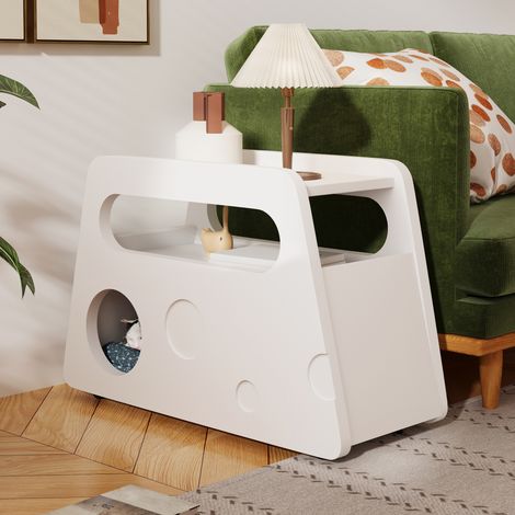 Mesa Auxiliar 81x33x51.5cm Móvil y segura MDF y tablero de partículas color blanco (1/5)