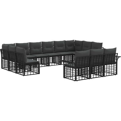 Outdoor-Sofagarnitur 13 pcs Schwarz und Dunkelgrau Polyester vidaXL