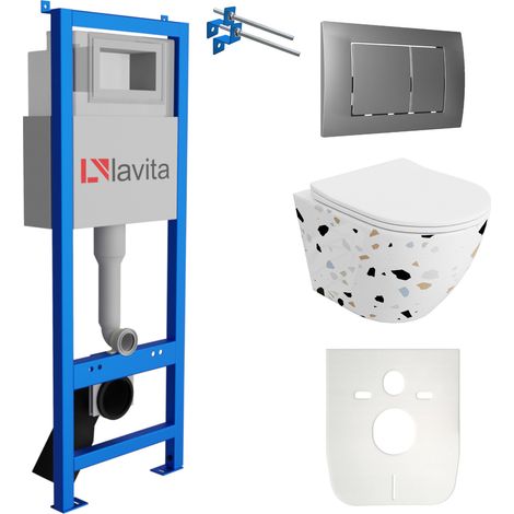 LAVITA WC Set mit Vorwandelement, Wand-WC und Spülknopf