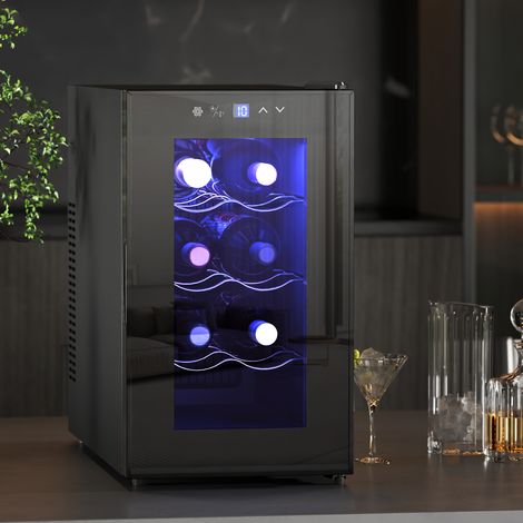 Cave à vin 8 bouteilles 21 L – Réfrigérateur à vin et boissons. température réglable 8‑18 °C. porte en verre. noir – Conservation idéale des crus (1/5)
