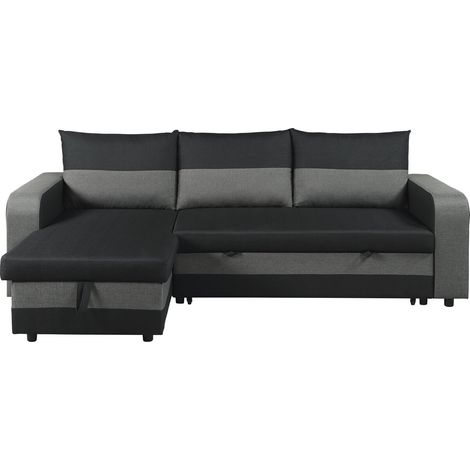 Ecksofa mit Stoffbezug "Victor", umkehrbar/wandelbar - 3-Sitzer - Schwarz