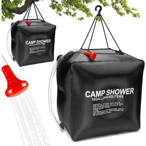 Douche de Camping Solaire, Sac de Douche Solaire 40L Chauffé à L'énergie Solaire Portatif Extérieur pour Douche avec Flexible Amovible Tête de Douche Chauffage Solaire Sac pour Randonnée Pêche Noir
