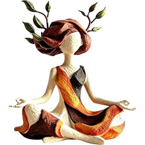 Figurine méditation résine artisanale – Statue pleine conscience – Marron, 14 x 6 x 16,5 cm – Yoga, chambre