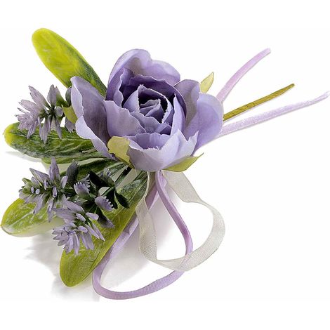 Rose pick / chiudipacco viola lilla con fiorellini artificiali e nastrino con fiocco, set da 20 pezzi, cm 8 H (con gambo 13,5)