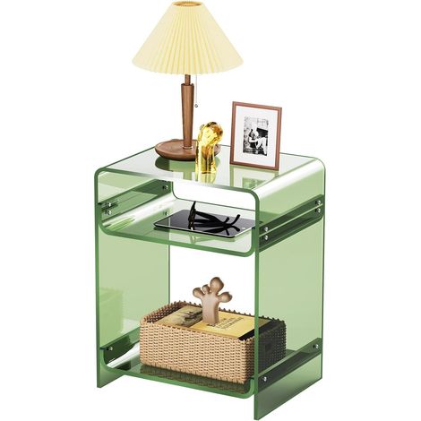 Table de chevet en acrylique transparent – Dimensions compactes 40x30x50 cm – 2 étagères intégrées – Style moderne pour chambre (1/5)