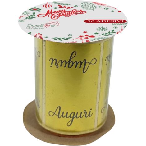Rotolo con 50 sticker di auguri per regali natalizi color oro (1/4)