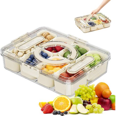Portapranzo a 8 scomparti con coperchio e vassoio divisorio per alimenti, caramelle, frutta secca, noci e spezie pratico per il pranzo, i picnic o l'ufficio.