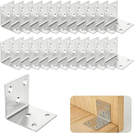 Lot de 30 Équerre d'assemblage Renforcée Inox, 50x50x49mm Plaque Equerre Inox, Equerre Metal pour Fixation de Inox pour Fixation et Réparation Meubles (1/5)