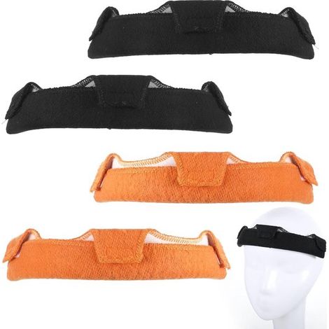 Fascia protettiva antisudore per casco - Imbottitura interna per casco - Assorbente del sudore - Materiale lavabile - 4 pezzi - Arancione e nero (1/5)