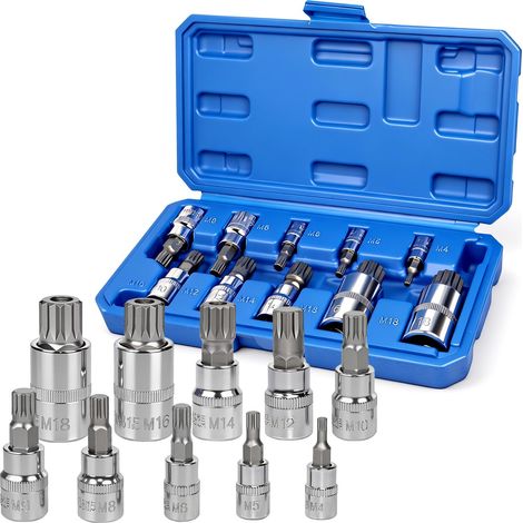 10 Pièces Jeu de Douille XZN,Douille Torx Male 1/2'', 1/4'', 3/8'' M4 M5 M6 M8 M9 M10 M12 M14 M16 M18 - Pour Clés à Choc, Cliquets et Dévisseuses (1/5)