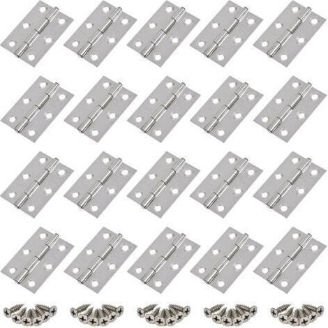 Charnières, 20 pièces, charnières en acier inoxydable, charnières de porte, trous de charnière plats, charnières de tiroir de meuble, connecteurs de charnière de fenêtre, charnières argentées pour meu (1/5)