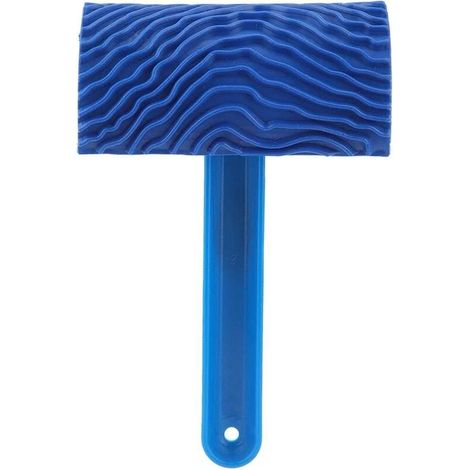 Rouleau de peinture avec motif en relief pour effet veinure de bois, bleu, avec manche, outil de bricolage pour décoration murale (1/5)