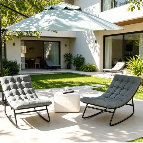 Set de 2 sillas mecedoras de exterior 64x101x71 cm de acero negro - MEUBLIV (1/5)