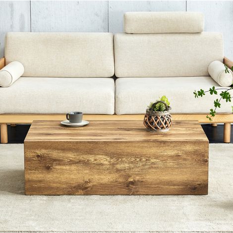 Mesa de centro 90x50x30 cm color madera en MDF con diseño rectangular y patas antideslizantes (1/5)