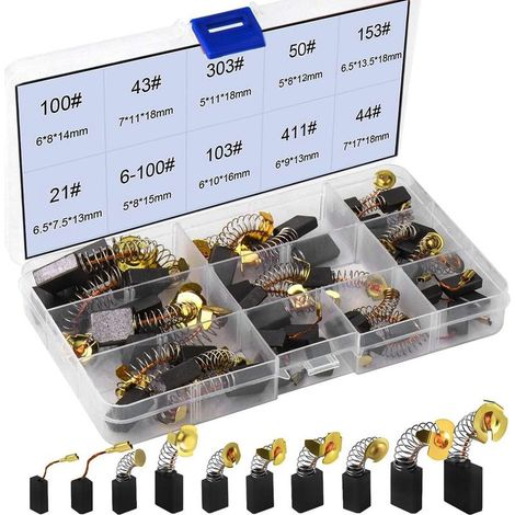30pièces 10 tailles Balai Charbon Moteur Electrique en Universel Perceuse Charbon pour Machine Brosses de Carbone pour Ponceuses, Scies Circulaires (1/5)