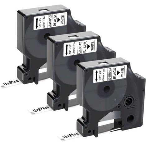 Lot 3 Rubans Étiqueteuse Compatible DYMO 45013/S0720530 (Noir/Blanc, 12mm×7m), Pour DYMO LabelManager (1/4)